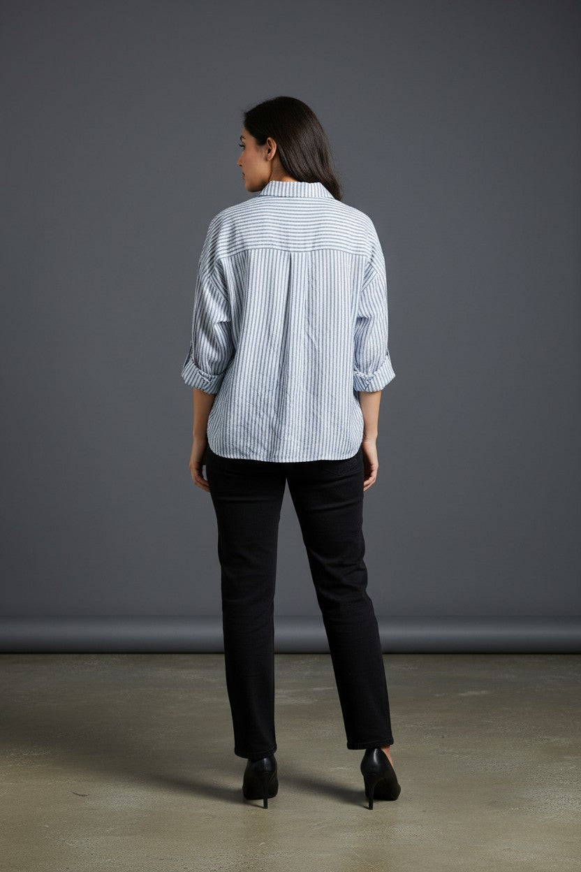 Women's Striped Cotton Blend Casual Shirt