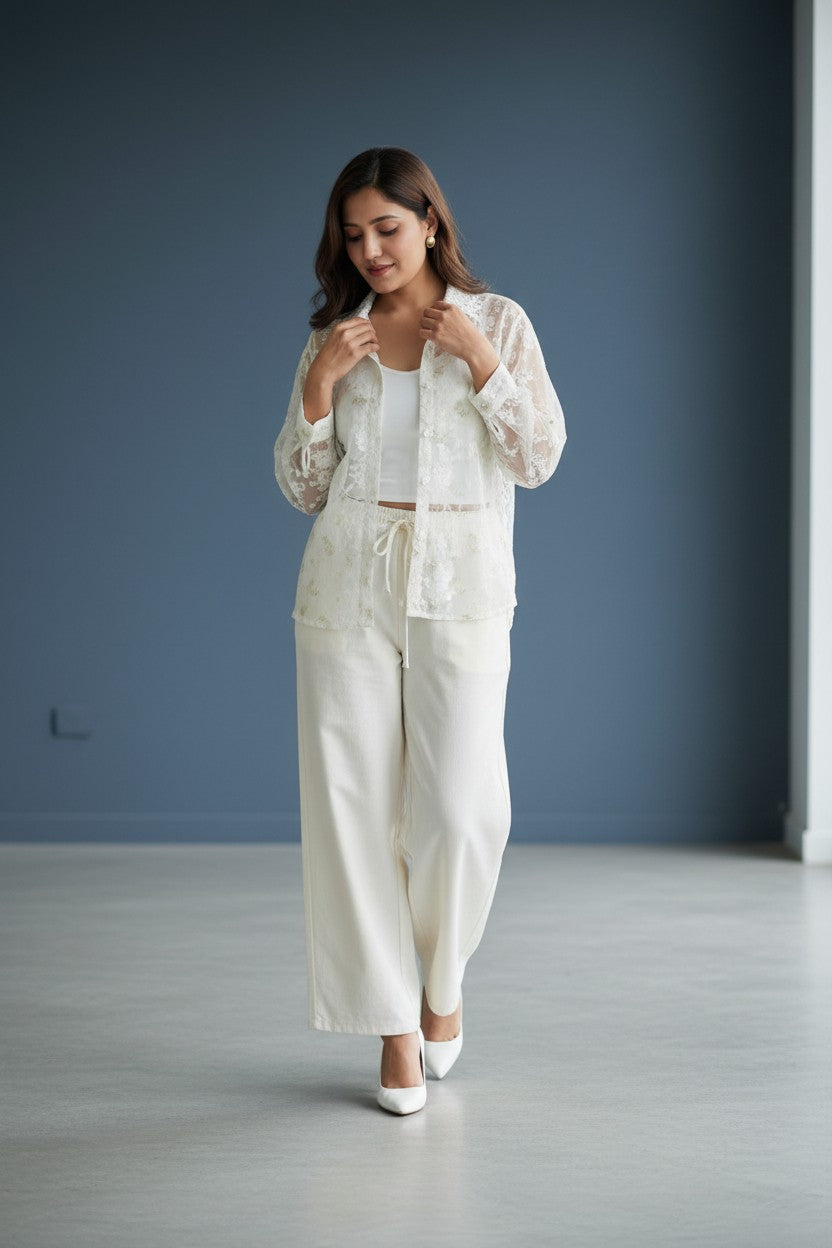 Women's Sheer Floral Embroidered Shirt