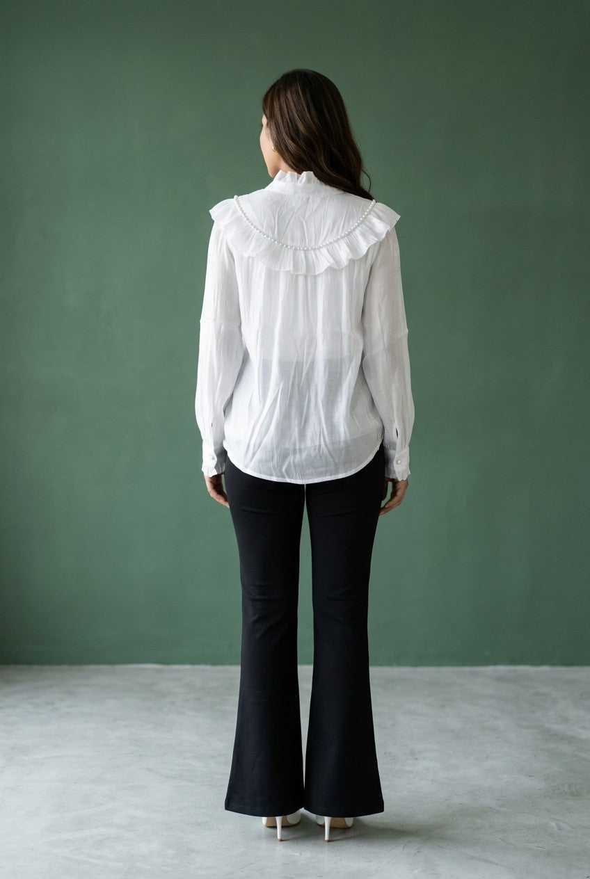 Ruffle Bow Sheer Top for Women | Elegant Full Sleeve Shirt | Party Wear Top