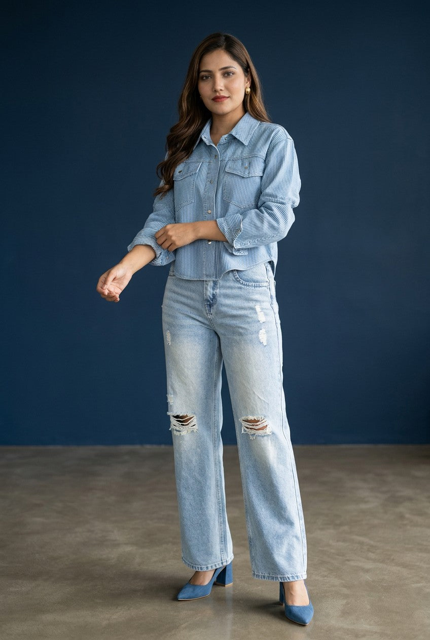 Women's Striped Crop Shirt