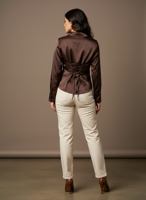 Women's Korean Satin Lace-Up Back Shirt