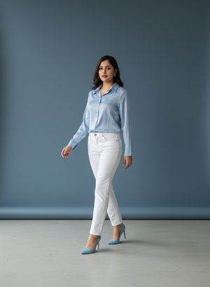 Women's Korean Satin Lace-Up Back Shirt
