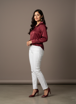 Women's Korean Satin Lace-Up Back Shirt