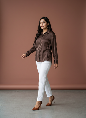 Women's Satin Side Tie Shirt