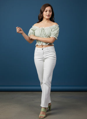 Women's Smocked Off-Shoulder Crop Top
