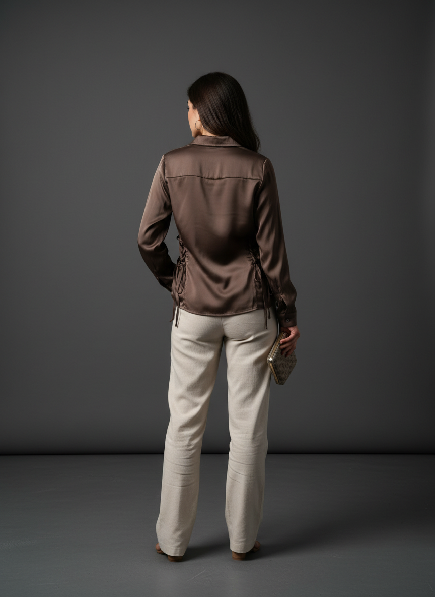 Women's Satin Side Tie Shirt