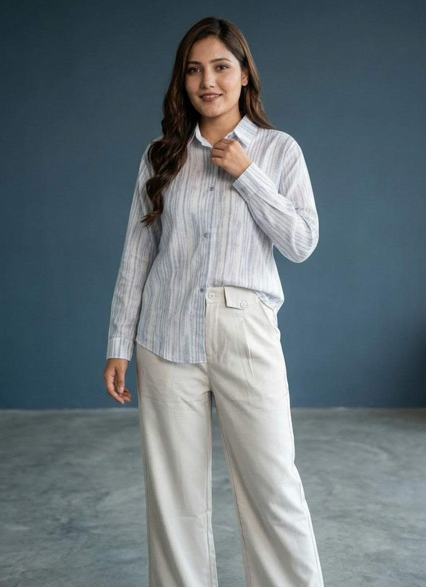 Women's Striped Embroidered Casual Shirt