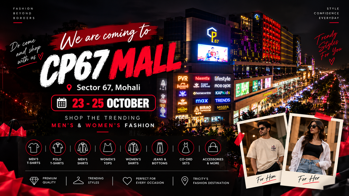 Pavline men's and women's fashion pop-up at CP67 Mall Sector 67 Mohali from 23 to 25 October 2026