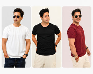 Premium Bio-Washed Cotton T-Shirt | Ultra-Soft Breathable Casual Tee Combo of 3
