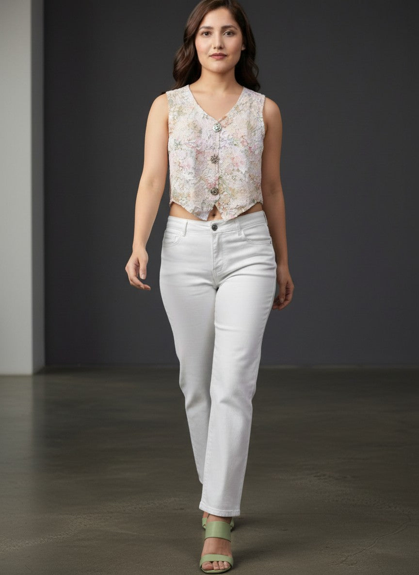 Women's Floral Embroidered Crop Top