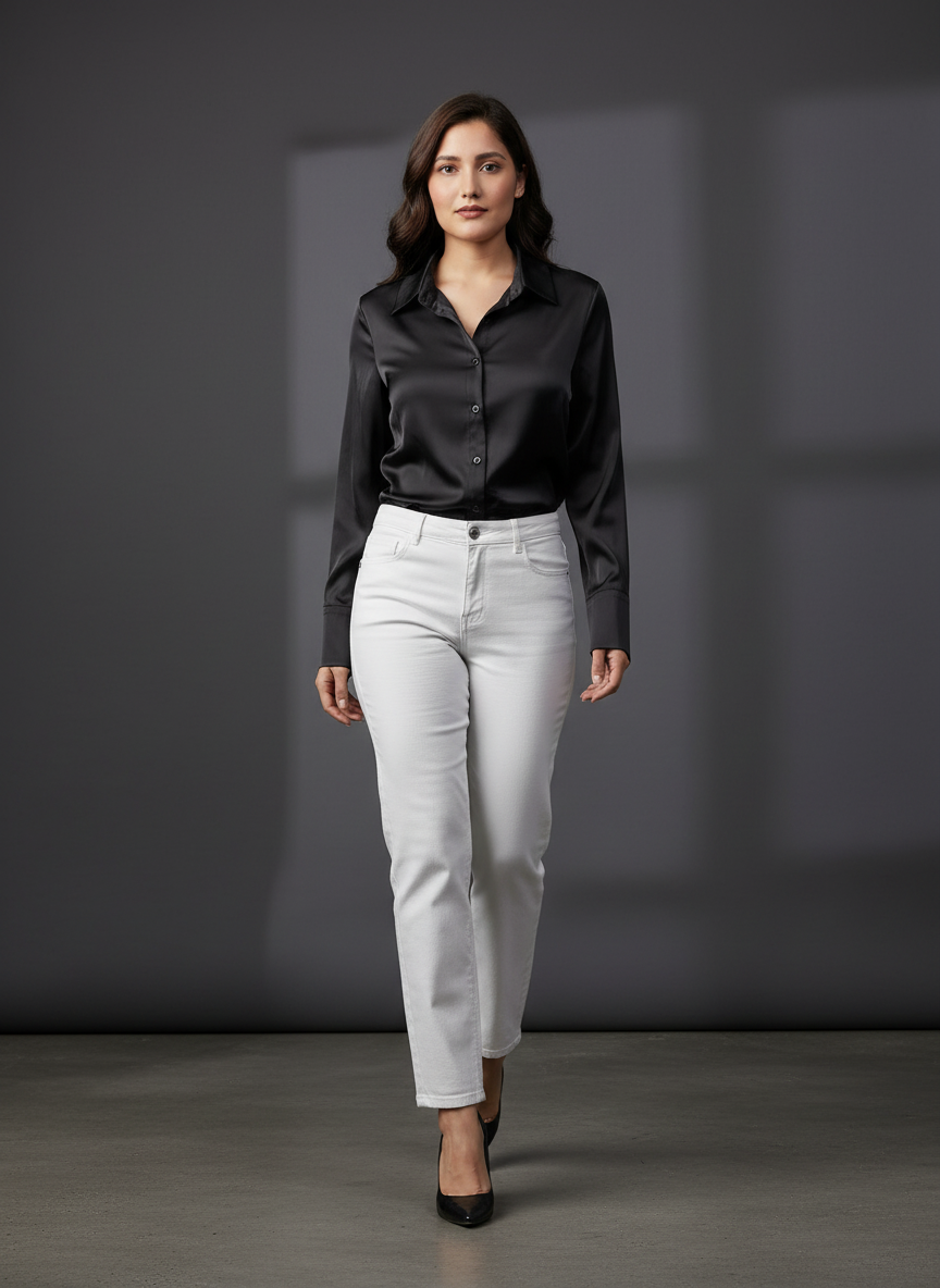 Women's Korean Satin Lace-Up Back Shirt