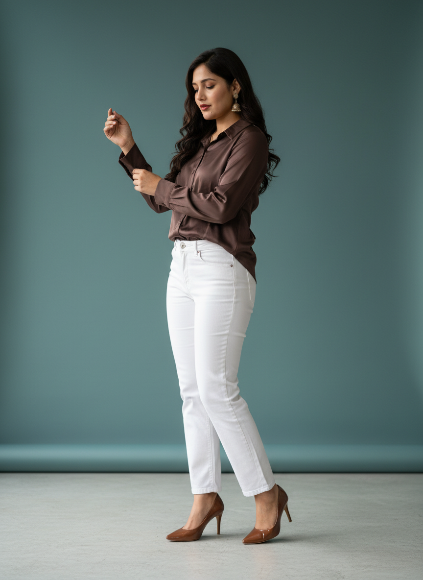 Women's Korean Satin Lace-Up Back Shirt