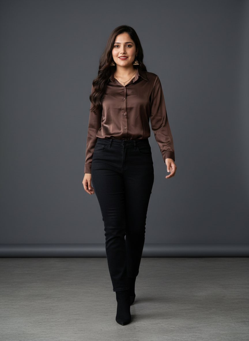 Women's Korean Satin Lace-Up Back Shirt
