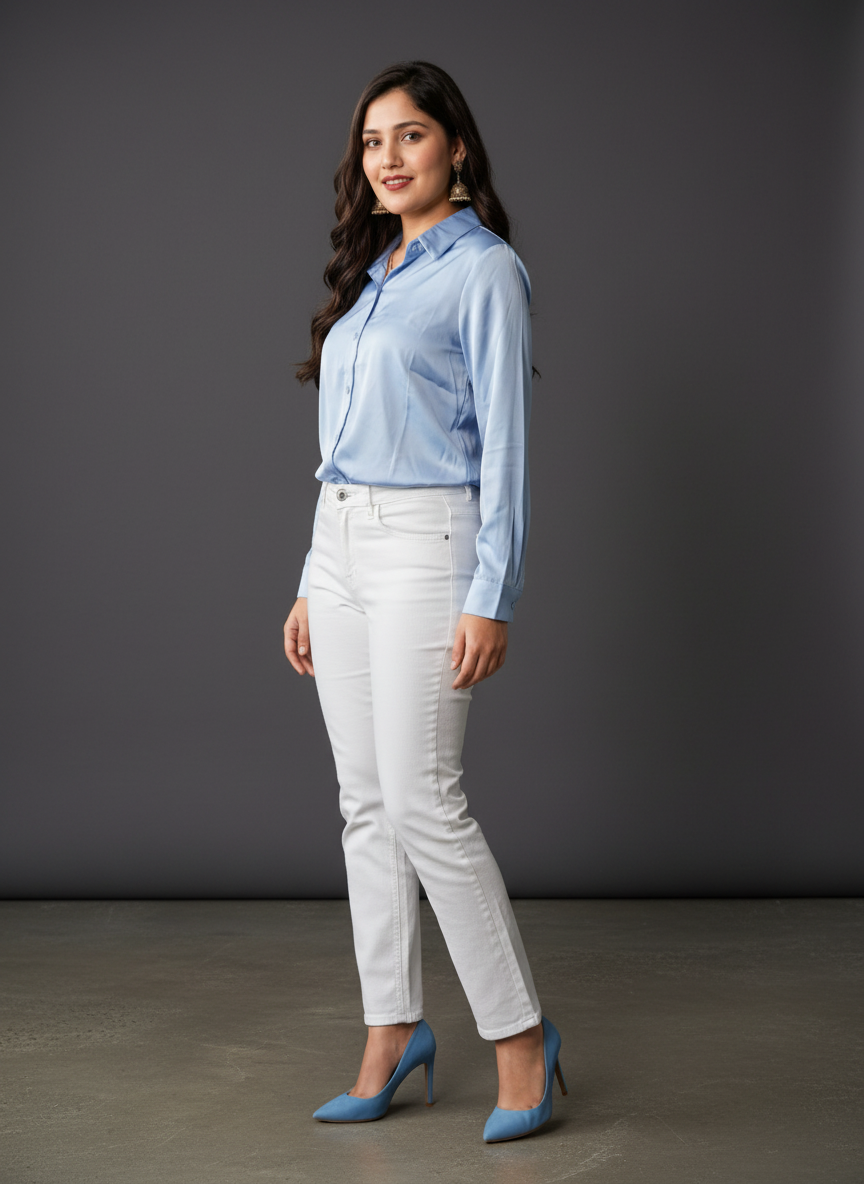 Women's Korean Satin Lace-Up Back Shirt