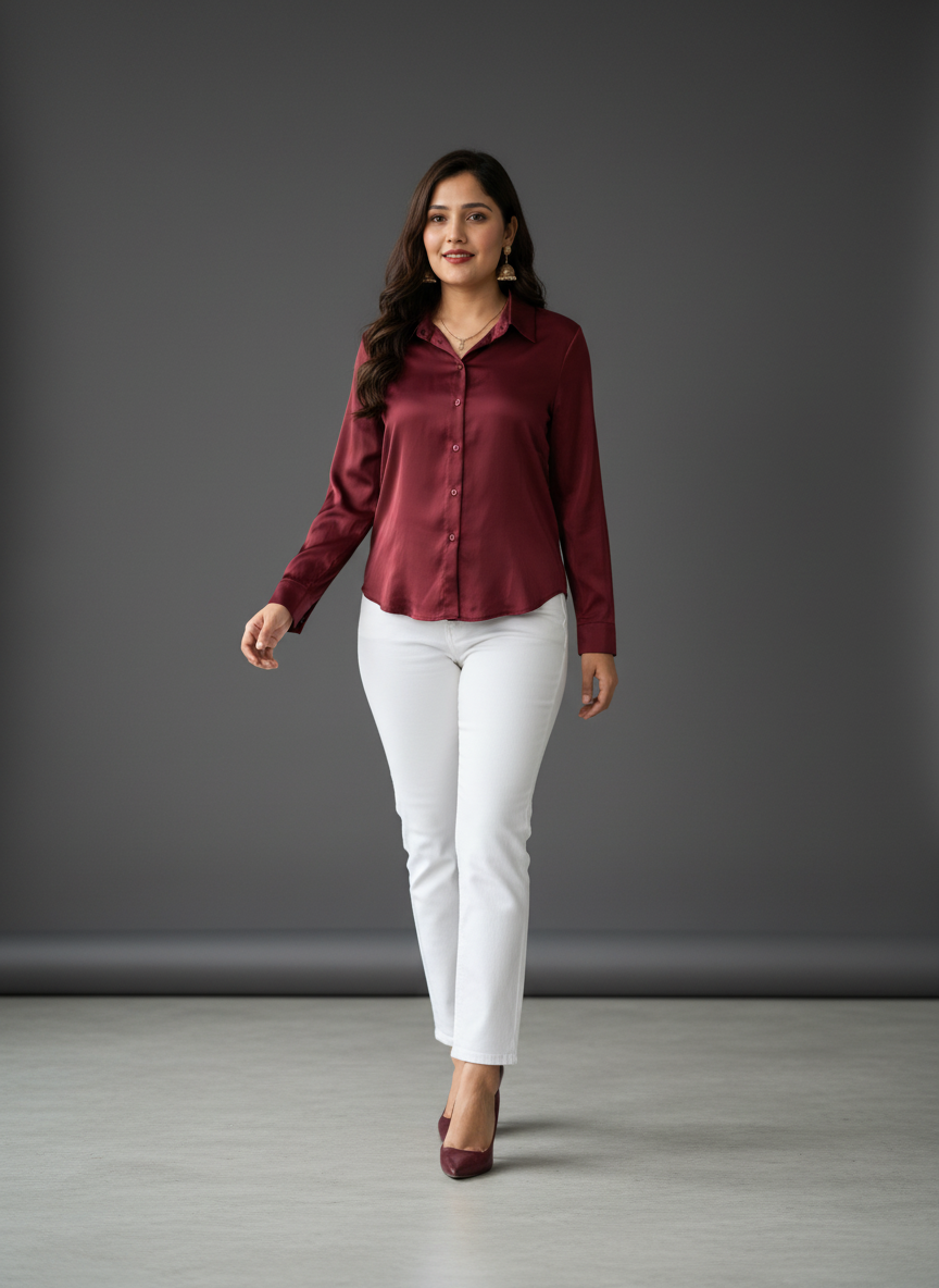 Women's Korean Satin Lace-Up Back Shirt