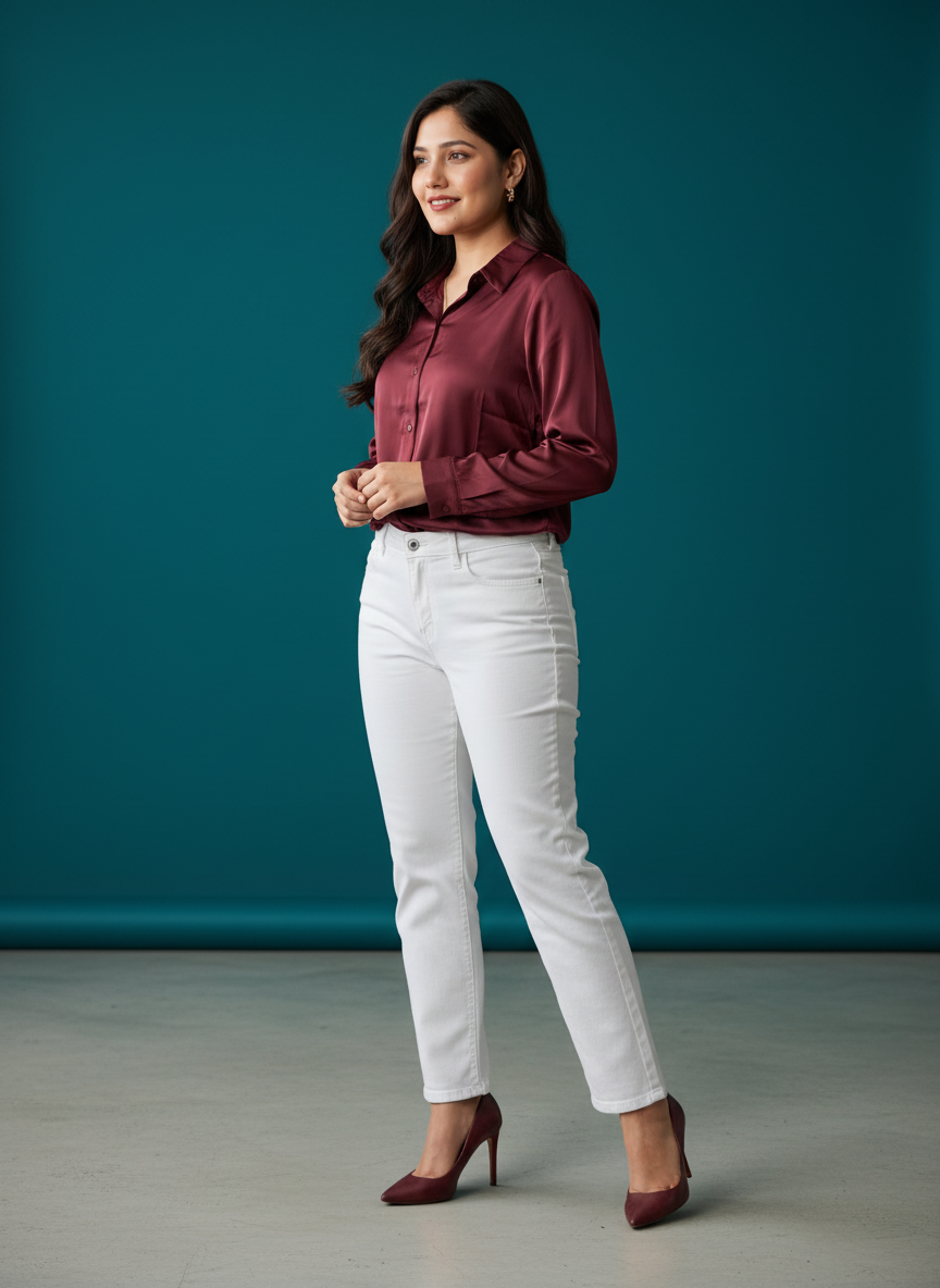 Women's Korean Satin Lace-Up Back Shirt
