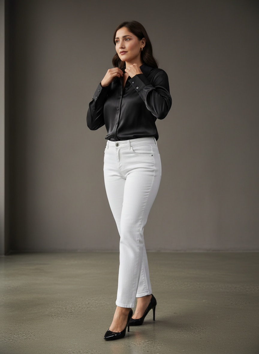 Women's Korean Satin Lace-Up Back Shirt