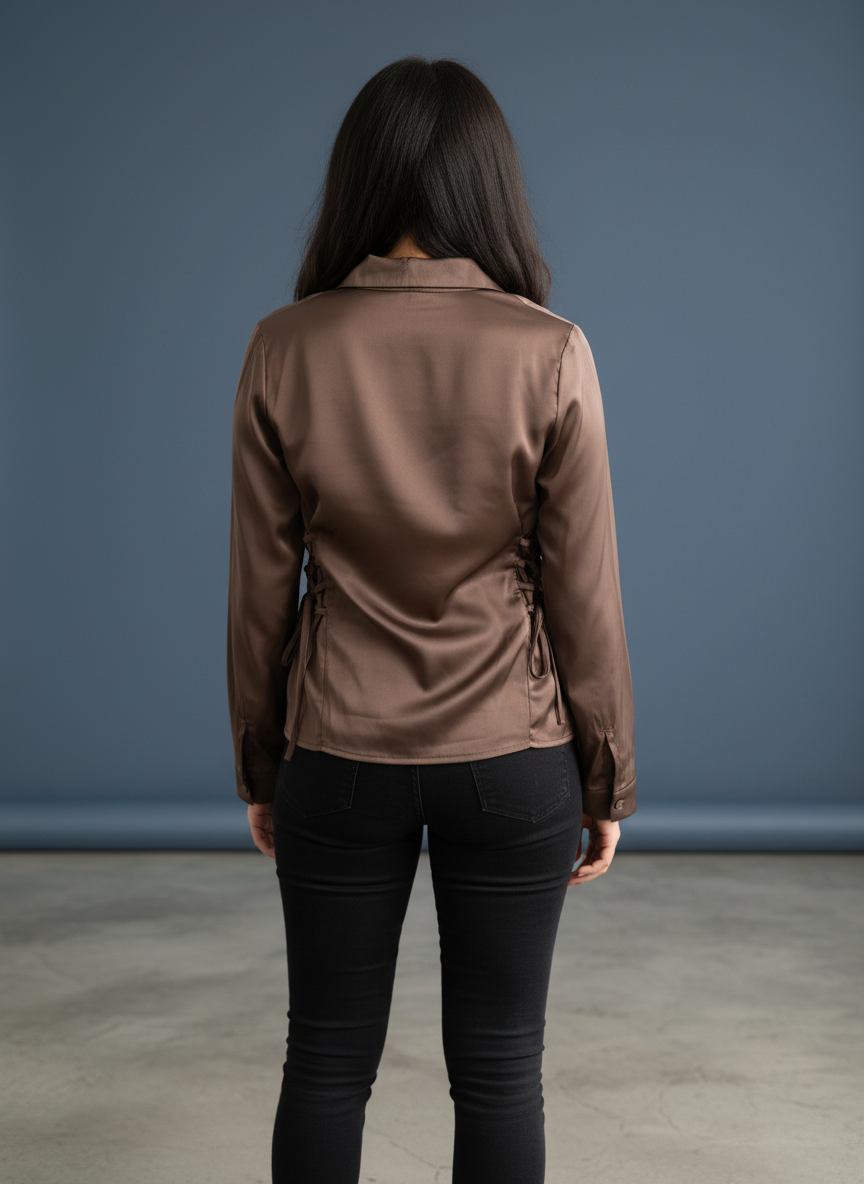 Women's Satin Side Tie Shirt