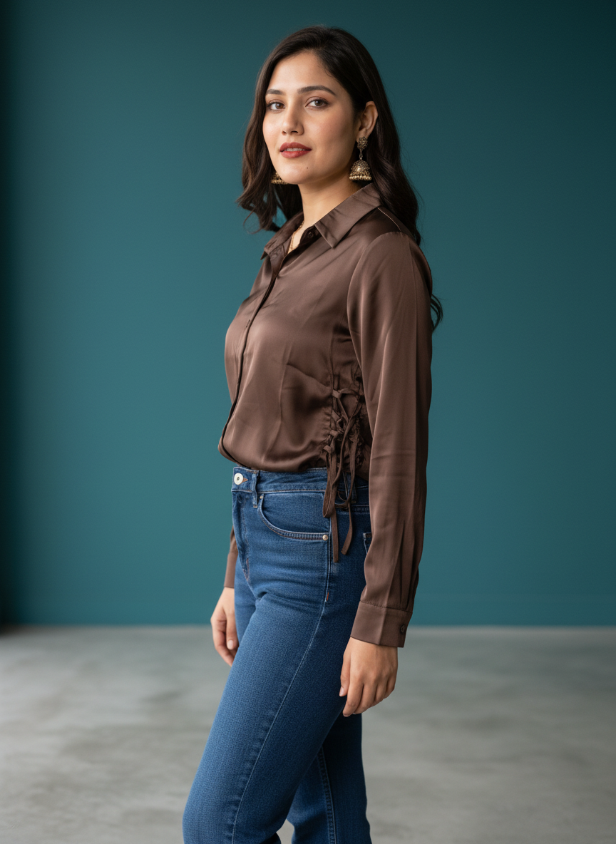Women's Satin Side Tie Shirt