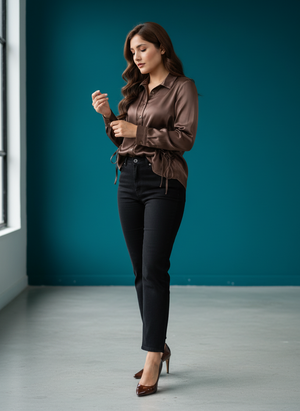 Women's Satin Side Tie Shirt