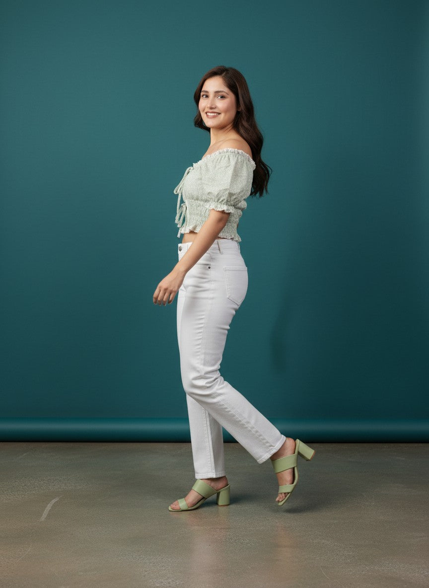 Women's Smocked Off-Shoulder Crop Top
