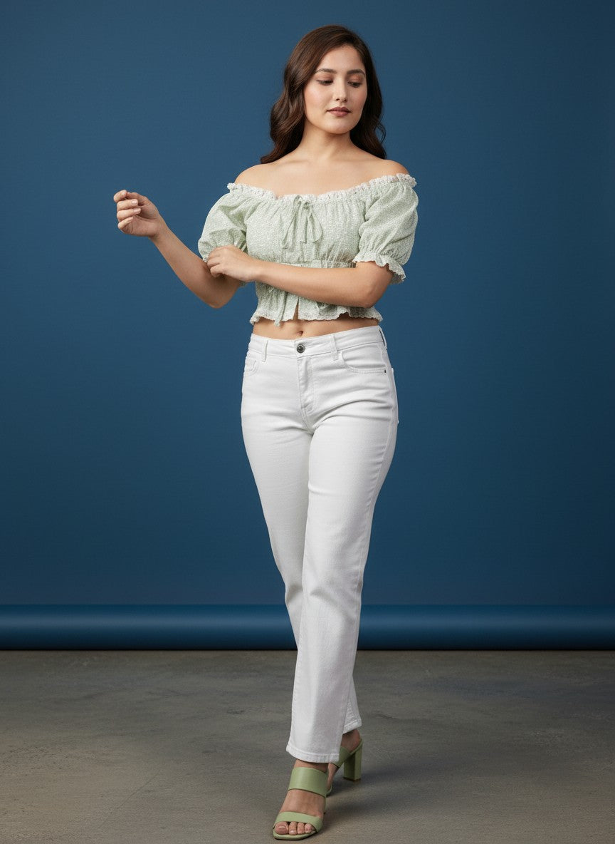 Women's Smocked Off-Shoulder Crop Top