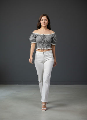 Women's Smocked Off-Shoulder Crop Top