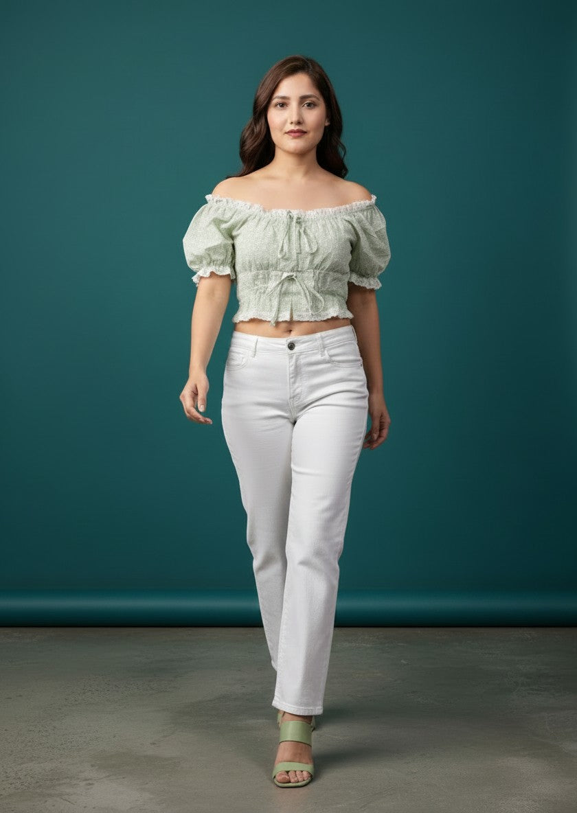 Women's Smocked Off-Shoulder Crop Top