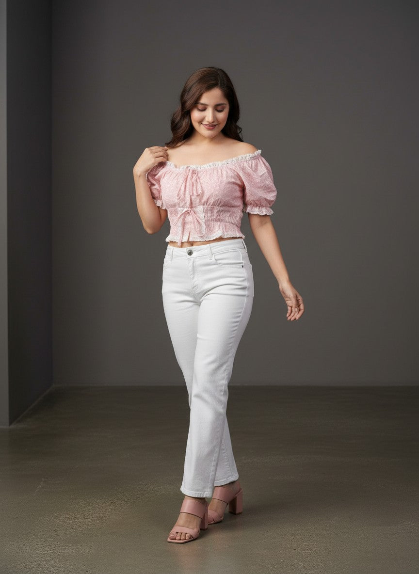 Women's Smocked Off-Shoulder Crop Top