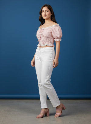 Women's Smocked Off-Shoulder Crop Top