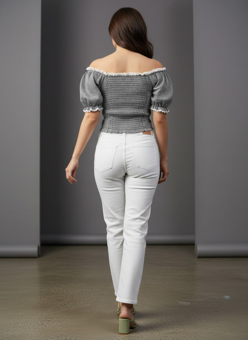 Women's Smocked Off-Shoulder Crop Top