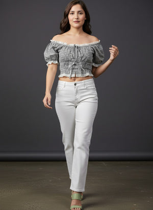 Women's Smocked Off-Shoulder Crop Top
