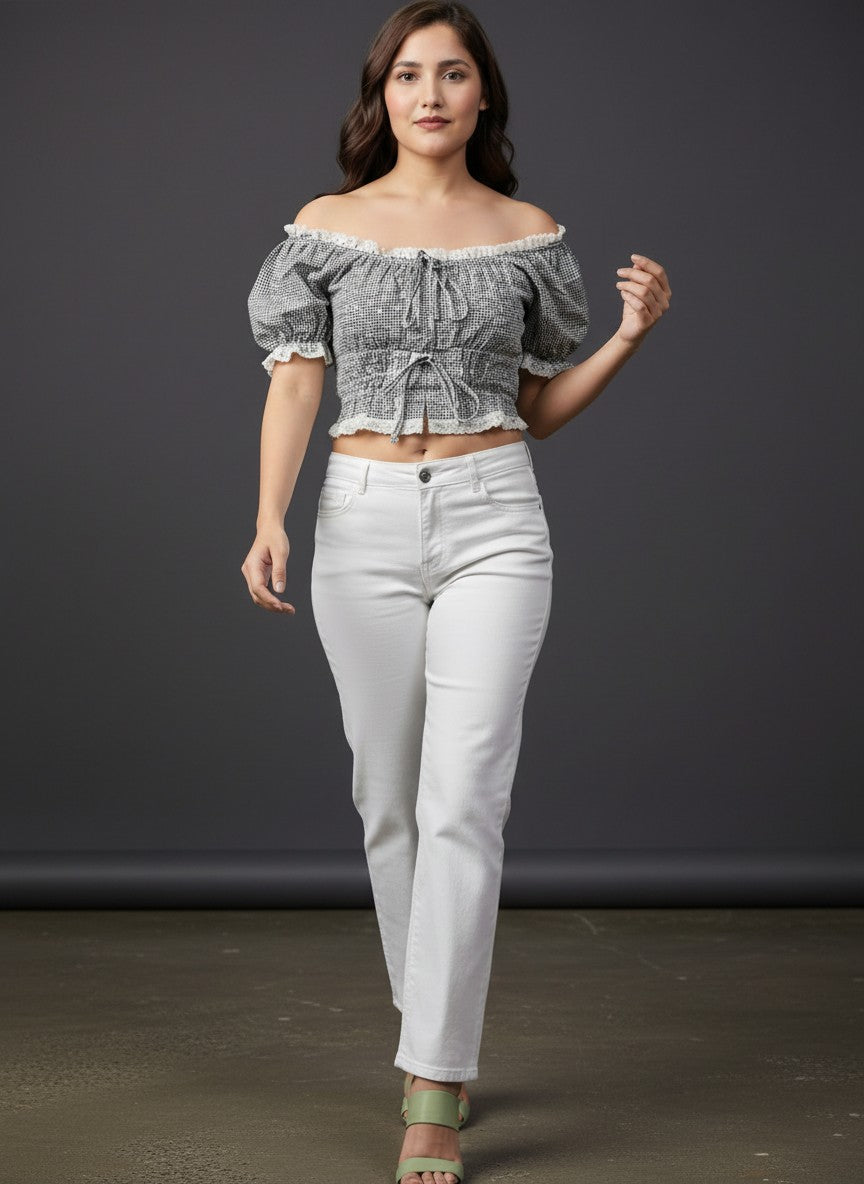 Women's Smocked Off-Shoulder Crop Top