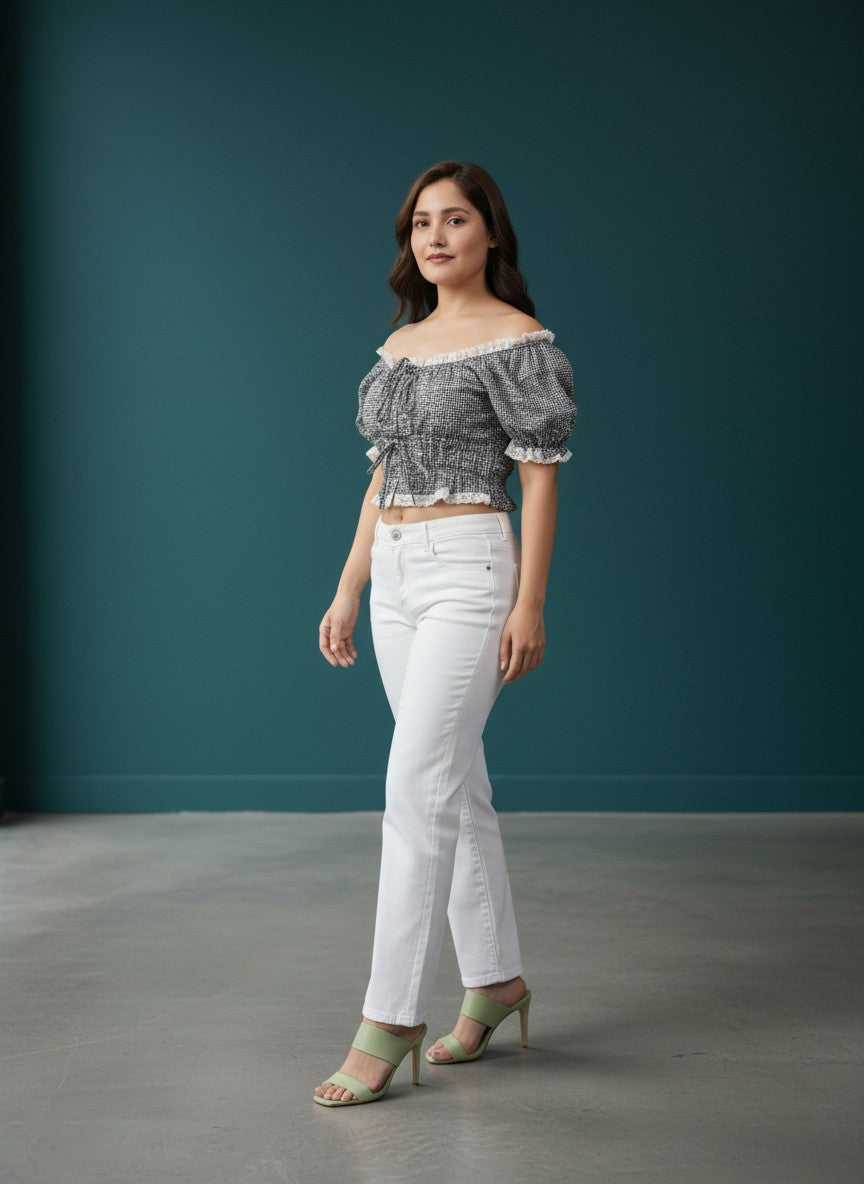 Women's Smocked Off-Shoulder Crop Top