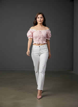 Women's Smocked Off-Shoulder Crop Top