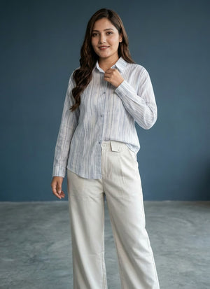 Women's Striped Embroidered Casual Shirt