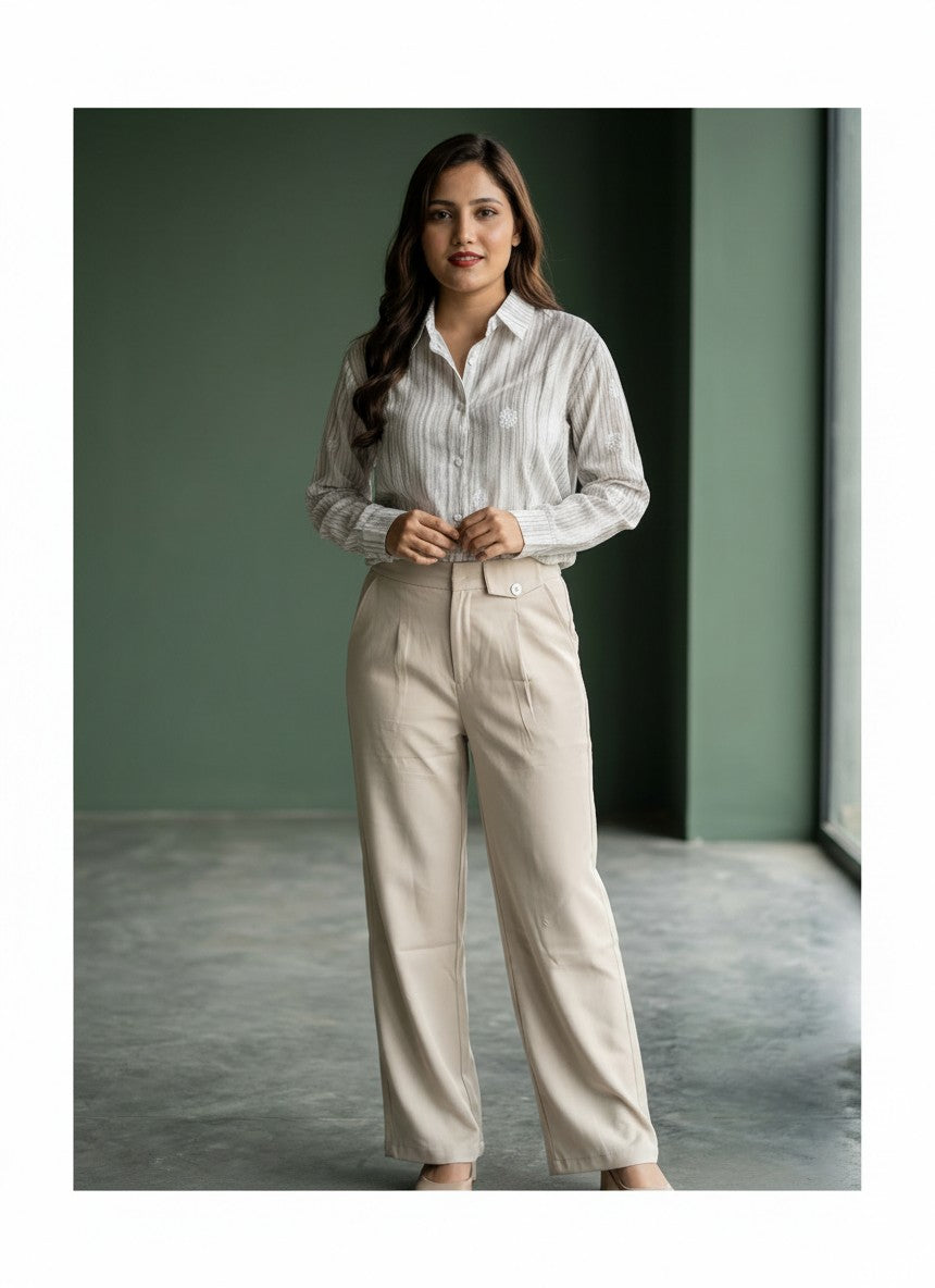 Women's Striped Embroidered Casual Shirt