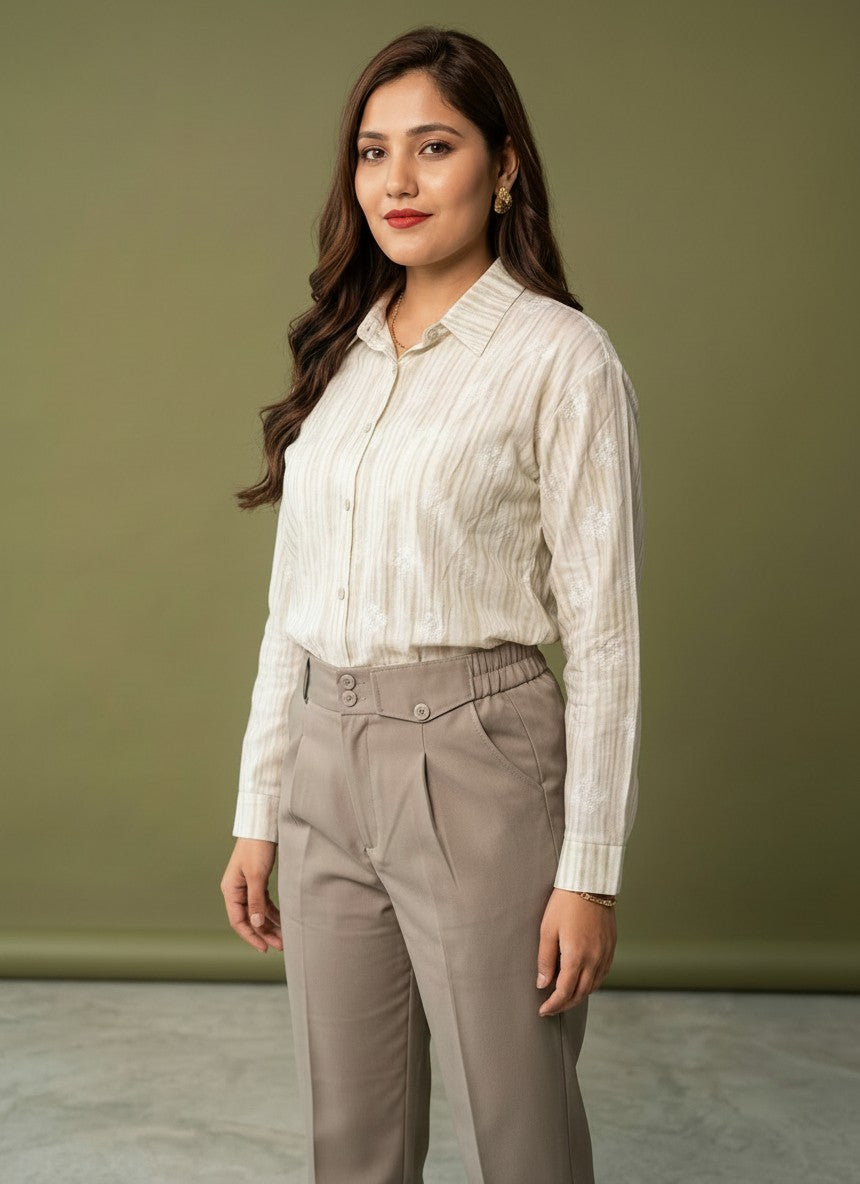 Women's Striped Embroidered Casual Shirt