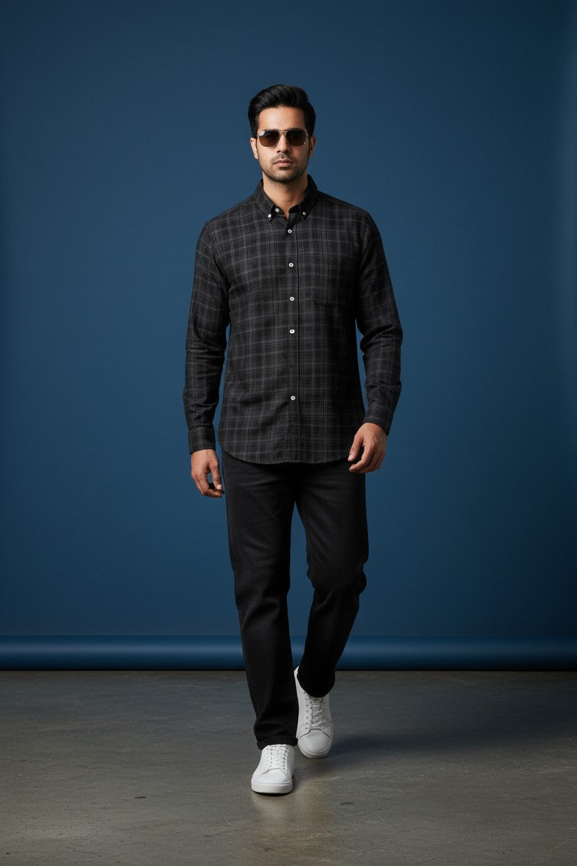 Men's Premium Checked Cotton Casual Shirt | Full Sleeve Slim Fit