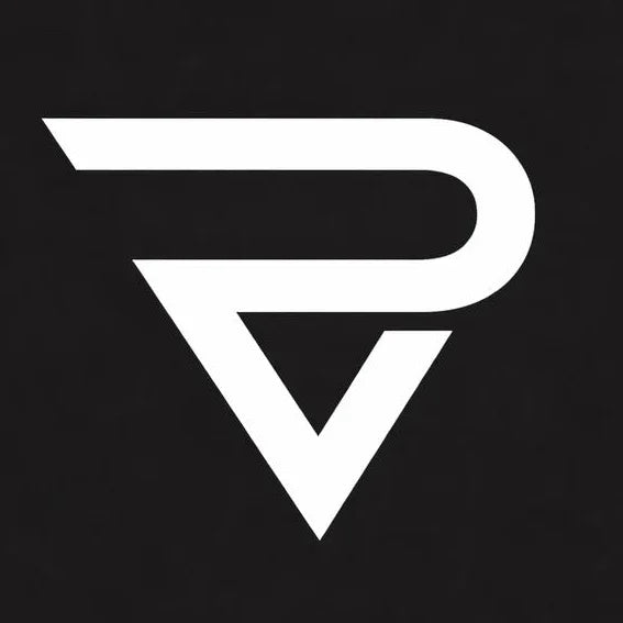 Pavline white geometric logo on black background, modern fashion branding icon
