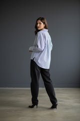 Women's Blue & White Vertical Striped Oversized Shirt