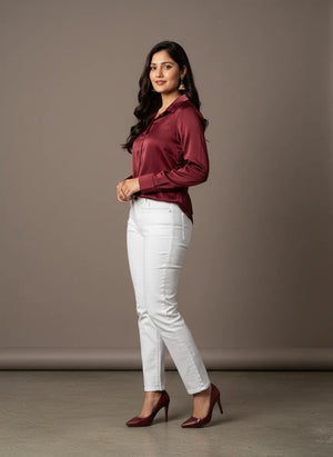 Women's Korean Satin Lace-Up Back Shirt
