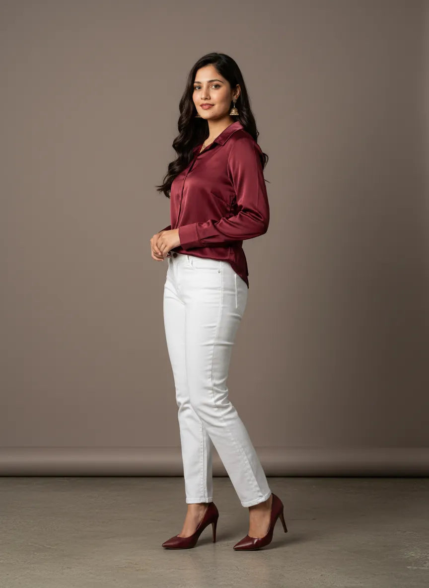 Women's Korean Satin Lace-Up Back Shirt