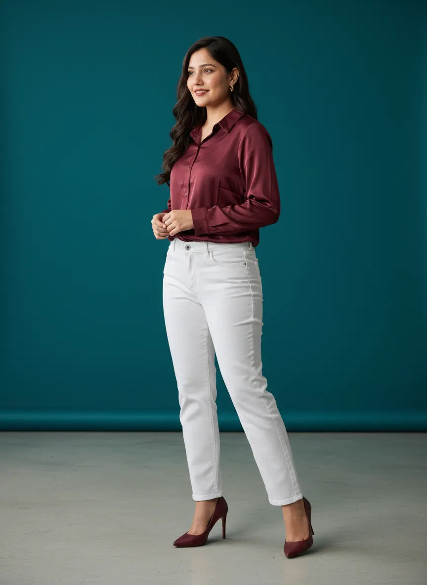 Women's Korean Satin Lace-Up Back Shirt