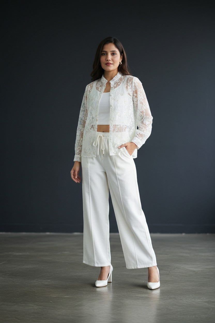 Women's Sheer Floral Embroidered Shirt