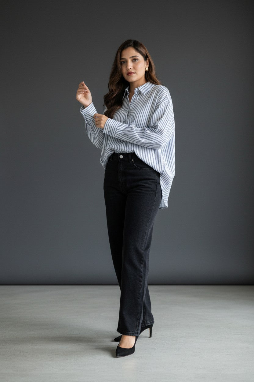 Women's  Striped Cotton Blend Casual Shirt