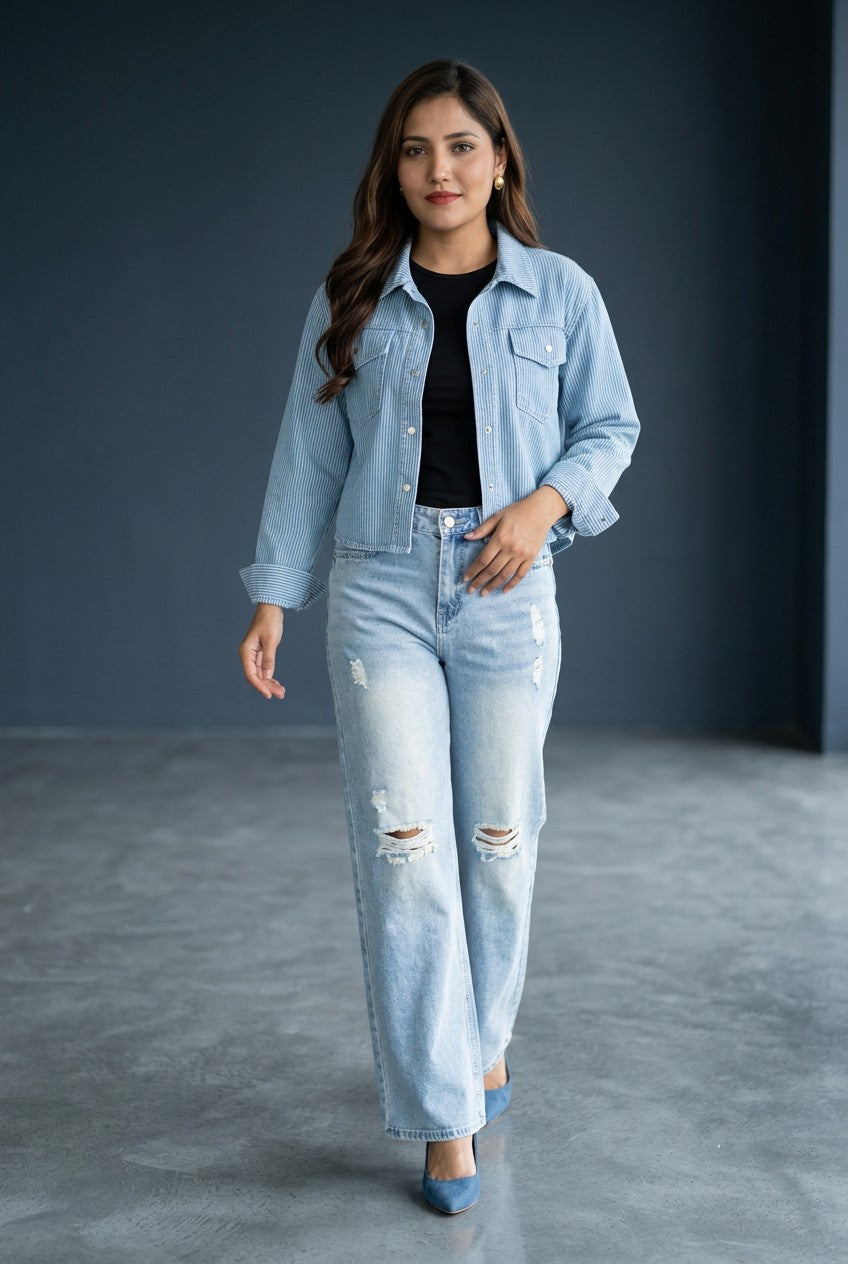 Women's Striped Crop Shirt